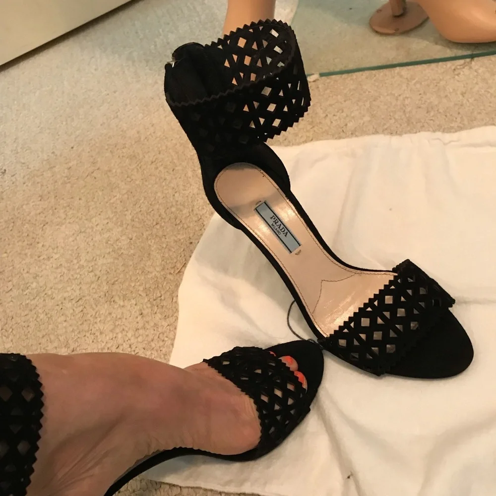 Prada suede pumps with cutouts 8 black $1140 gently worn cruise only - Picture 7 of 14
